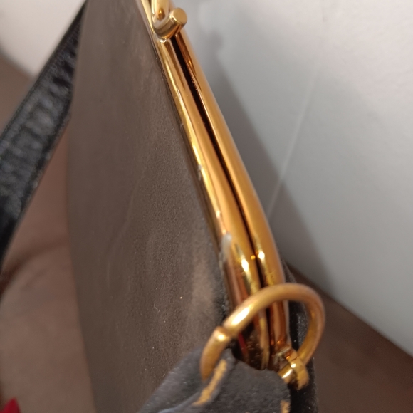 Bass Brushed Charcoal Suede Satchel Purse Authentic 1950s - Picture 5 of 12